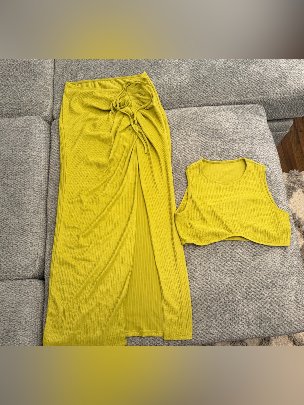 Women’s Ribbed Crop Top & Maxi Skirt Set in Chartreuse